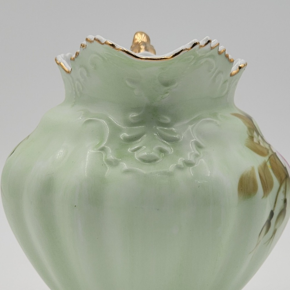 Vintage Lefton Rose Pitcher Hand Painted Green Porcelain Gold Trim 796 - Picture 11 of 16